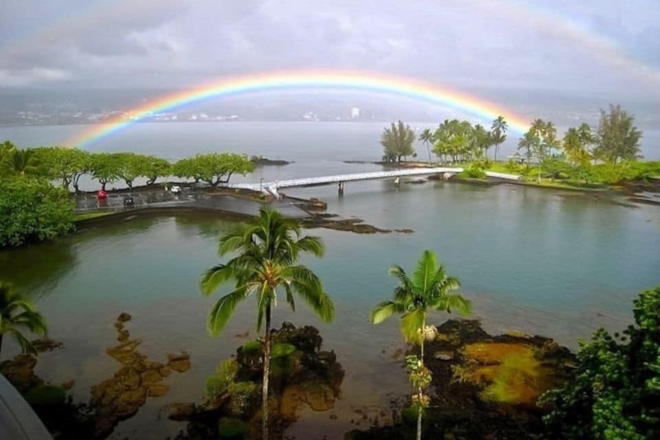 Hilo Bay views – calm waters and coastline scenery on the Big Island near Coconut Island