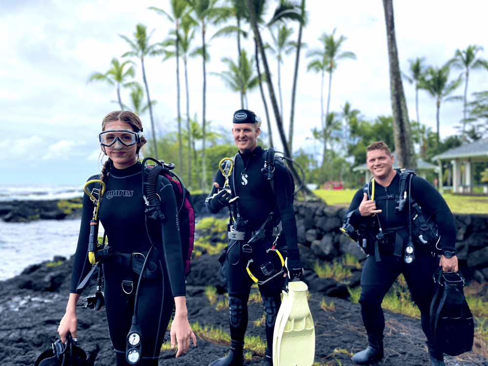 Getting ready for the dive from the beach
