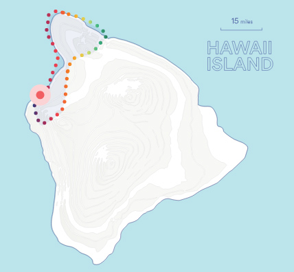 Kohala Coast volcanoes and waterfalls tour route map on the Big Island