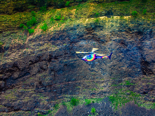 Rainbow Helicopters aircraft on the Big Island, ready for Kona scenic flight