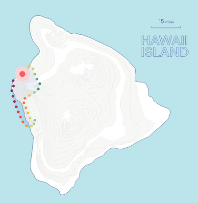Rainbow Helicopters Kona Coast and Hualālai volcano flight route map, Big Island