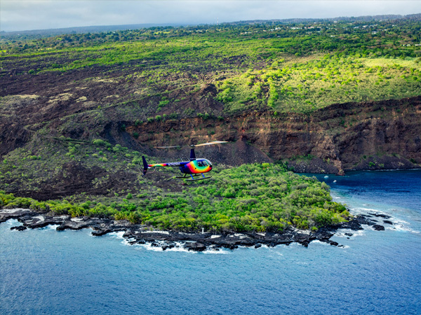 Kona Coast shoreline from the air on the Big Island, reefs and coastal curves