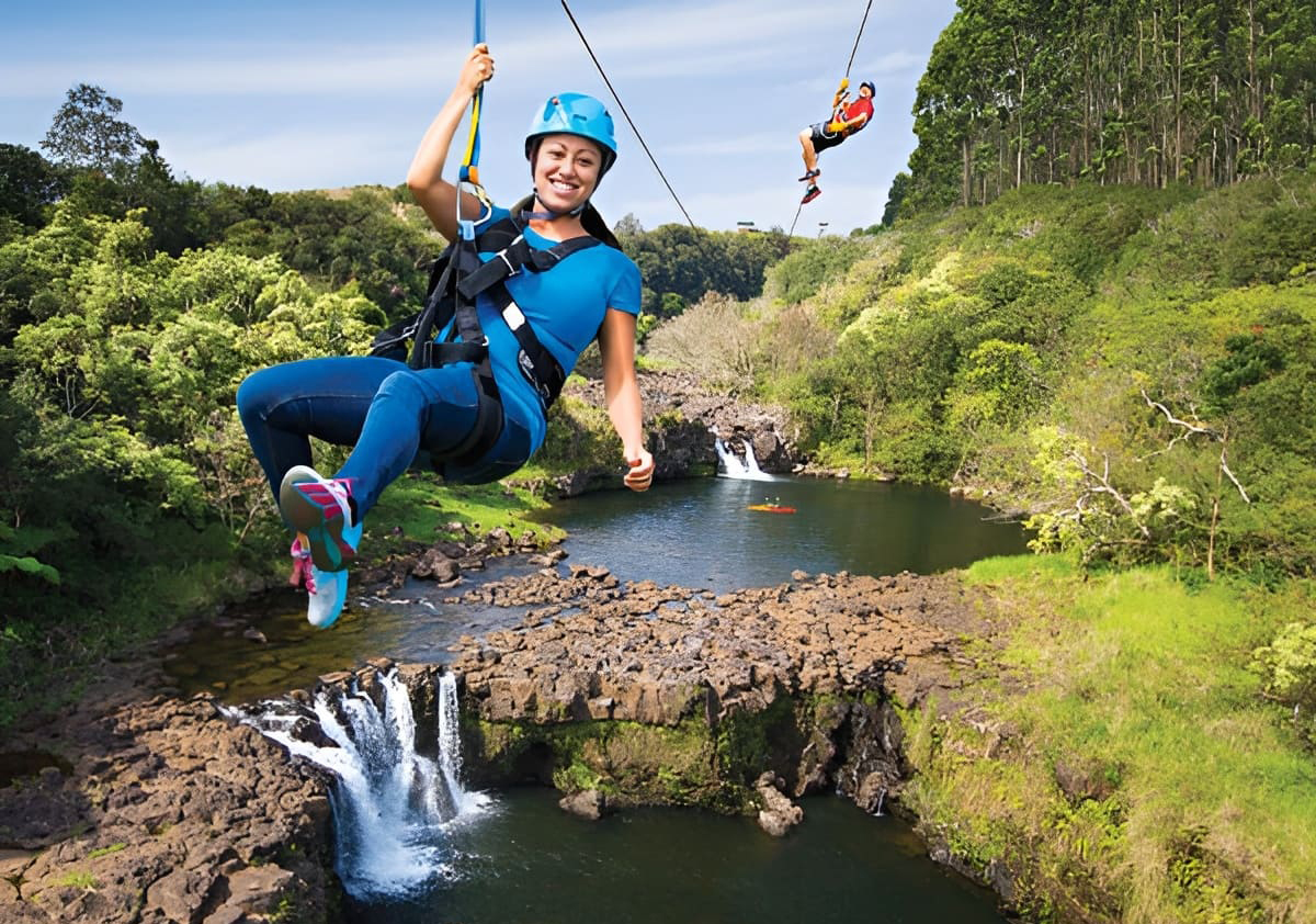 Zipping over waterfalls