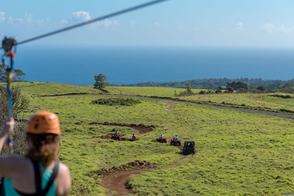 View from the ATV trail at Umauma Experience showcasing waterfalls, greenery, and Big Island vistas
