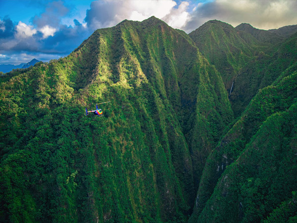 Royal Crown Path to Falls aerial route revealing lush valleys and hidden waterfalls on Oahu